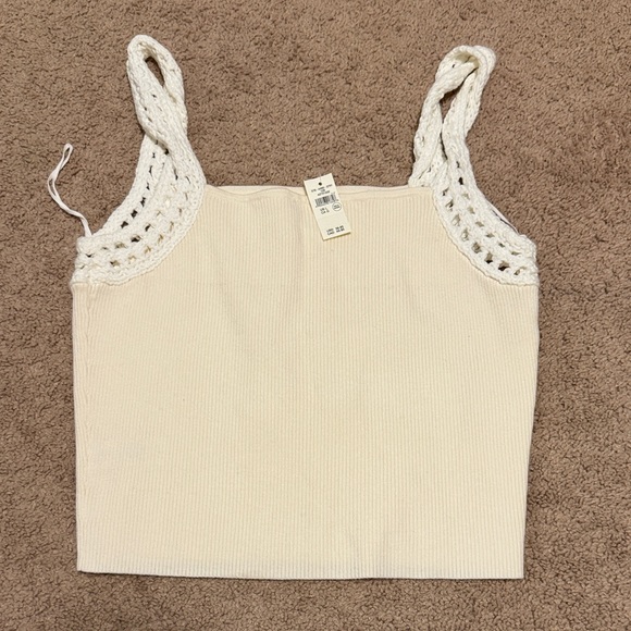 aerie Tops - aerie Crochet-Trim Ribbed Tank Top - Cream